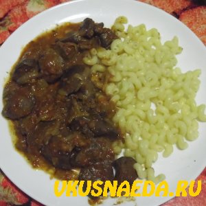 Куриная печень жареная с луком и томатом